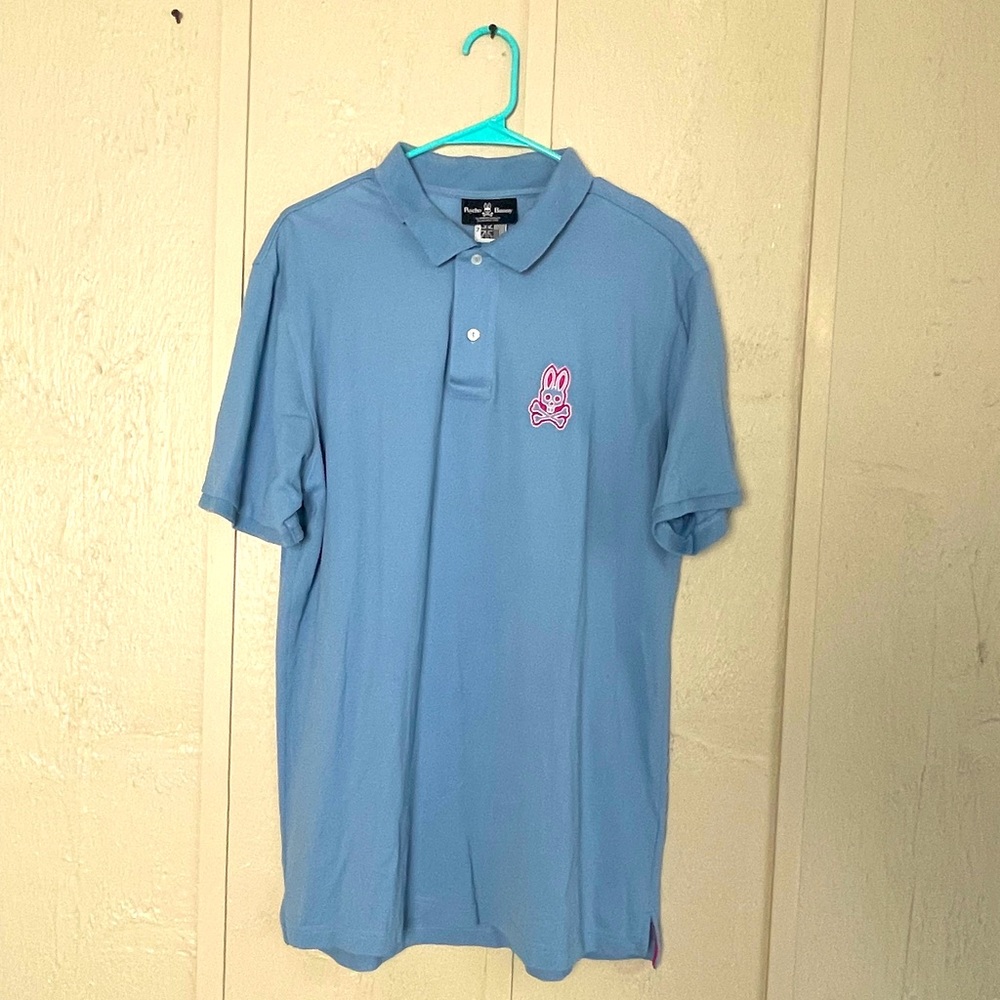 Men’s XXL Blue Psycho Bunny Polo with Pink logo